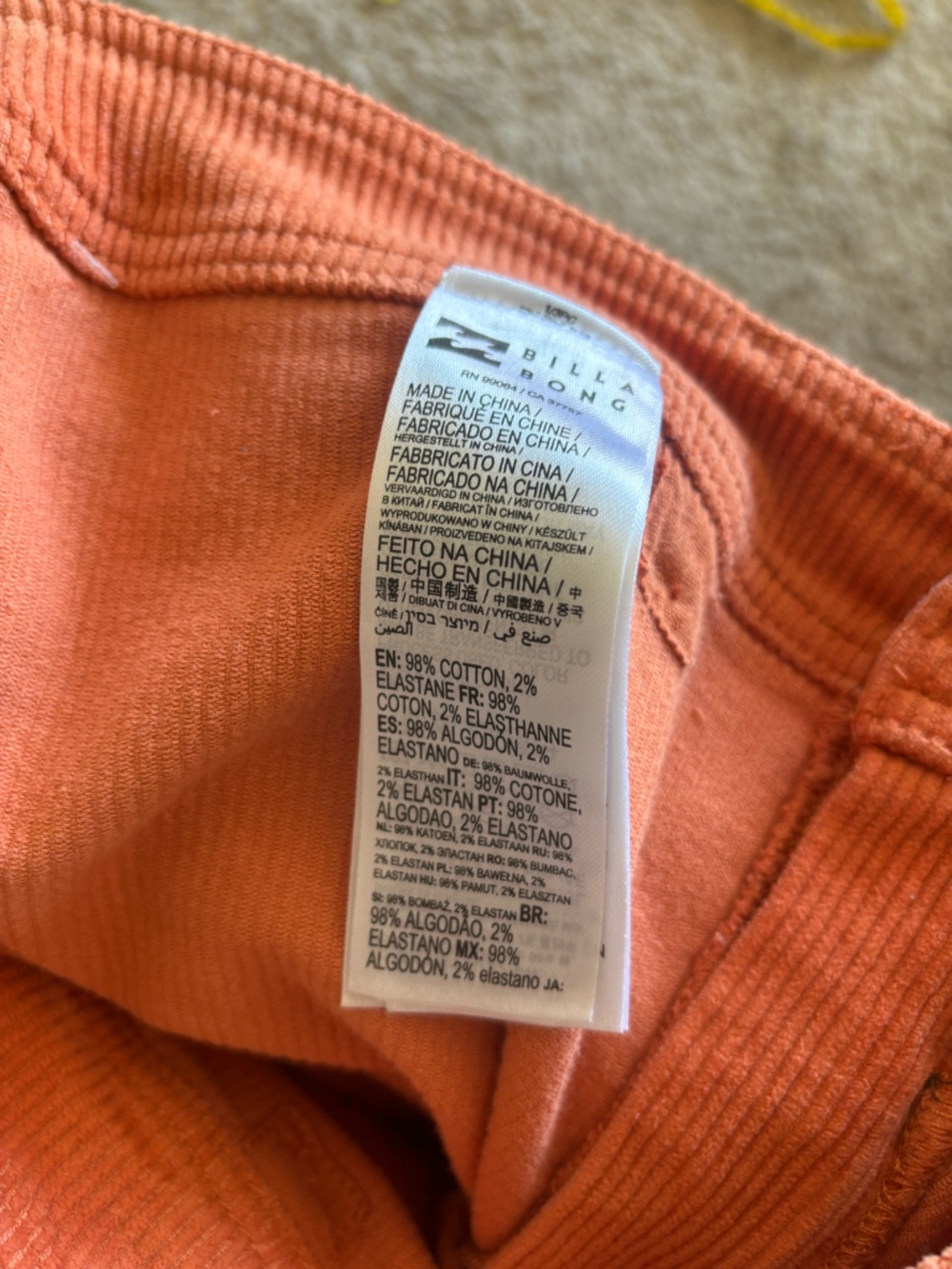 Billabong High-Waist Wide Leg Corduroy Pants - Rust Orange - Picture 8 of 8